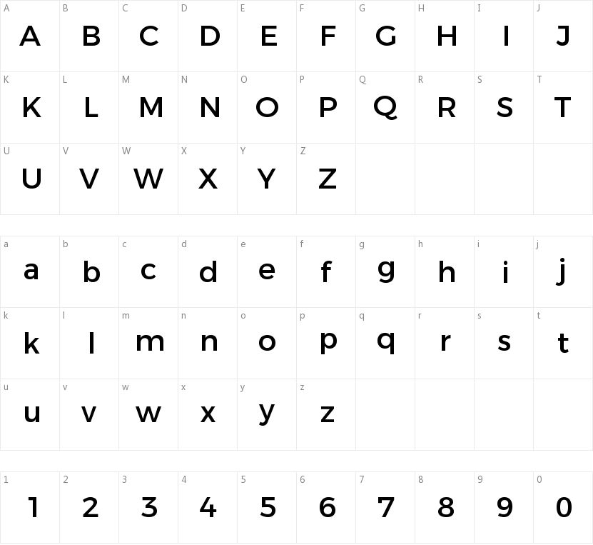 Montserrat的字符映射图